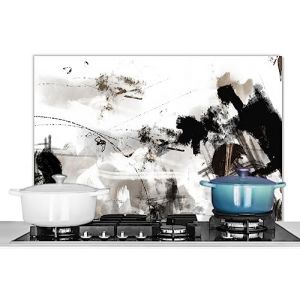 KitchenYeah&copy; Cr&eacute;dence pour la Cuisine Murale 80x55 cm Aluminium Accessoire D&eacute;co Prot&egrave;ge Mur Plaque Anti Protection Peinture - Noir et Blanc - Art (KitchenYeah, neuf)