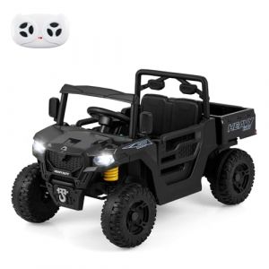 GOPLUS Tracteur &Eacute;lectrique Enfants 24V, Voiture 4x4 &Eacute;lectrique Enfants 2 Places avec Benne Basculante, T&eacute;l&eacute;commande, Klaxon et Phares, Suspension &agrave; Ressort, Gar&ccedil;ons Filles 3-8 Ans (Noir) (Augenstern24, neuf)