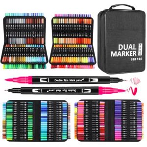 GPLMQ 168 Couleurs Feutres Coloriage - Cadeau pour Enfants avec Adulte, Feutre Double Pointe Feutres Aquarelle Stylos Pointe Fine pour Dessin, Manga, Calligraphie, Scrapbooking (GPLMQ, neuf)