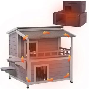 Maison en bois pour chiens et chats pour l'int&eacute;rieur et l'ext&eacute;rieur, abris pour animaux de compagnie pour chiens, chats, lapins et autres petits animaux (Classique, 2 niveaux (meilleure isolation)) (X-ZONE PET., neuf)