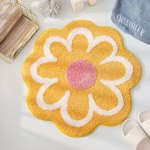 MINGZHE Marguerite Mignon Tapis de Bain Tapis en Forme de Fleur Lavable Tapis de Bain Rond Fleur Tapis de Sol Lavable Tapis de Bain pour Sol(Jaune) (huouhusw, neuf)