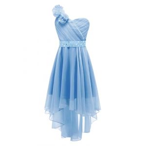 YiZYiF Enfant Fille Robe de Princesse Soirée Mousseline Robe Demoiselle d'honneur Mariage Cérémonie Strass Dentelle Robes de Bal Carnaval Fête 5-16 Ans Light Blue A 13-14 Ans (Shifang, neuf)
