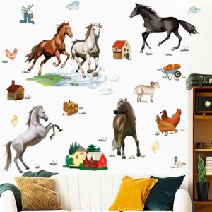 Runtoo Stickers Muraux Cheval Autocollant Mural Animaux de la Ferme Deco Stickers Salon Chambre Enfants B&eacute;b&eacute; D&eacute;coration (Decalplanet-EU, neuf)
