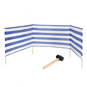 Garronda Paravent Plage Coupe-Vent Camping Brise-Vent avec Marteau en Caoutchouc GAEX001 (Rayures, 4 m) (Hisert, neuf)