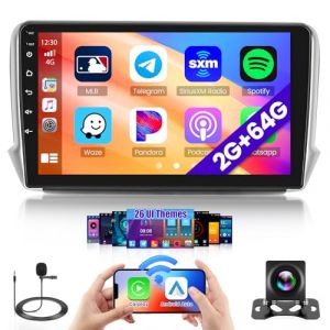 [2G+64G] Hikity Autoradio Android pour Peugeot 208/2008 2012-2018, Carplay sans Fil Android Auto 10.1'' Poste Radio avec GPS, WiFi, Bluetooth, Mirror Link, FM/RDS, MIC, SWC, Caméra de Recul (wenheyou, neuf)