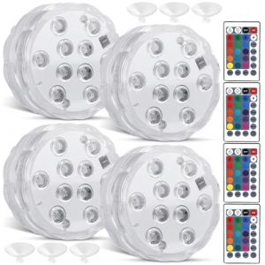 Lot de 4 lumières LED avec télécommande, lumière LED submersible, télécommande multicolore RVB, éclairage sous-marin, LED étanche, pour piscine, vase, spa, aquarium, étang, jacuzzi, décoration de fête (XULAI LIMITED, neuf)