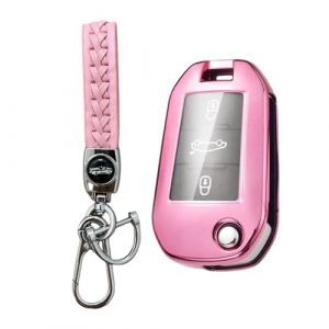 MEDZUK Coque Cl&eacute; Compatible avec Opel Crossland X 2017-2024 2025 Coque de Protection pour cl&eacute; de Voiture TPU, Accessoire &Eacute;tui pour Cl&eacute;s avec Porte-cl&eacute;s (Rose) (MEDZUK-EU, neuf)