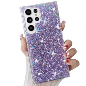 Esakycn Coque &agrave; Paillettes pour Samsung Galaxy S24 Ultra, &Eacute;tui Housse Antichoc Bling Sparkle Glitter Silicone Mignon &Eacute;tincelant pour Filles et Femmes pour Samsung Galaxy S24 Ultra 6,8", Violet (Skyec, neuf)