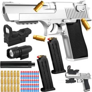 Pistolet Jouet Enfants,Pistolet Jouet avec Balles Souples,EVA Mousse Jouet Blaster,avec 50 Billes en Mousse,24 Cartouches,Silencieux,Viseur Infrarouge,2 Chargeurs,Desert Eagle (LUYUXUAN LIMITED, neuf)