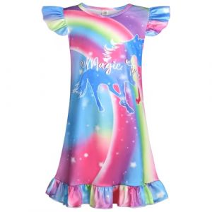 BSBUY Chemise de Nuit Fille, Robe de Nuit Courte Licorne, Mignon Chemise de Nuit en Soie de Lait pour Fille, Pyjama Robe Color&eacute;e &agrave; Manches d'avion pour Les Enfant 3-7 Ans(110-140) (BSBUY, neuf)
