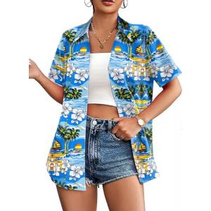hohololo Chemise hawa&iuml;enne pour femme - Tenue hawa&iuml;enne - Manches courtes - Tailles S &agrave; XXL, Multicolore 4, XXL (hohololo-fr, neuf)