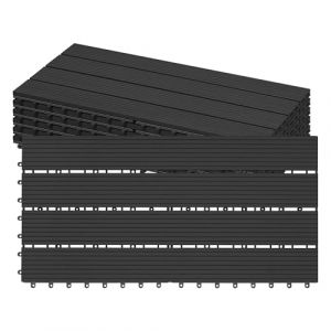 Laneetal Lot de 6 Carreaux de Terrasse à Lattes en WPC, Dalle de Terrasse Clipsable en Composite à Emboîtement, Patio, Balcon, 30x60cm, Effet Bois, Anthracite (cg_europa, neuf)