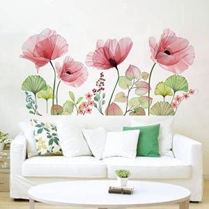 Runtoo Stickers Muraux Fleurs Coquelicots Autocollant Mural Aquarelle Floral Rose Deco Stickers Salon Cuisine Chambre Enfants B&eacute;b&eacute; D&eacute;coration (Decalplanet-EU, neuf)