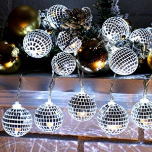 KATELUO Guirlande Lumineuse Boule Disco, 1.5m Guirlande Lumineuse de No&euml;l &agrave; Piles, Guirlande de Boules Disco &agrave; LED, LED Lumi&egrave;res de No&euml;l Int&eacute;rieur et Ext&eacute;rieure, pour D&eacute;coration Noel, Mariage, F&ecirc;te (chengyujia, neuf)