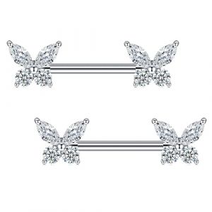 Mayhoop 14G Piercing Teton Mamelon acier chirurgical Papillon Diamant Barre de mamelon Teton Piercing Bijoux pour Femmes (Mayhoop, neuf)