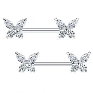 Mayhoop 14G Piercing Teton Mamelon Acier Chirurgical Papillon Diamant Barre de Mamelon Teton Piercing Bijoux pour Femmes (Mayhoop, neuf)