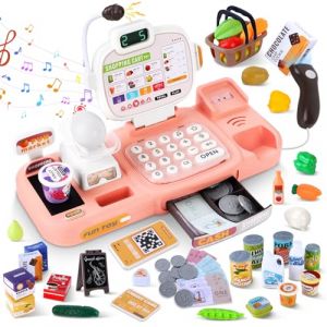 Charmofun Caisse Enregistreuse Jouet pour Enfants, avec Scanner et Microphone, Inclut 75 Accessoires Shopping, Calculatrice R&eacute;elle, Jeux de R&ocirc;le au Marchande pour Gar&ccedil;on Fille de 3+ Ans (Rose) (Pulsepoint Market Kft., neuf)