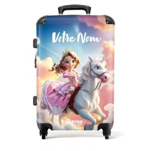 NoBoringSuitcases.com Valise Enfant Personnalisable, Grande Taille (67cm - 72L), 23kg, TSA, Fille (Princesse, Licorne - Rose-Blanc) (NoBoringSuitcases, neuf)