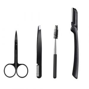 minkissy 4 Pièces outils de beauté skincare skin care eyebrow scissors ciseaux pour sourcils ciseaux sourcils lenoir rasoir sourcil costume de sourcil de beauté peigne à cils débutant Black (Prettbeauty, neuf)