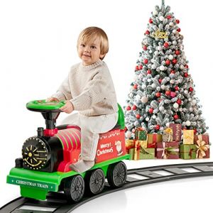 GOPLUS Train Porteur &Eacute;lectrique pour Enfants avec Musique, Lumi&egrave;re, Train Trotteur avec Voies en PP, Espace de Rangement, P&eacute;dales R&eacute;tractables pour Enfants Plus 2 Ans (Vert) (Augenstern24, neuf)