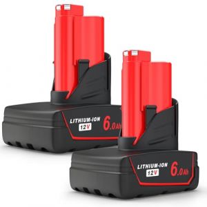 HTongD Batterie Rechange pour Milwaukee 12v: 6.0 Ah Li-ION pour Milwaukee M12 12v – Compatible M12B 48-11-2411 48-11-2420 48-11-2401 (2 pièces) (HTongD, neuf)