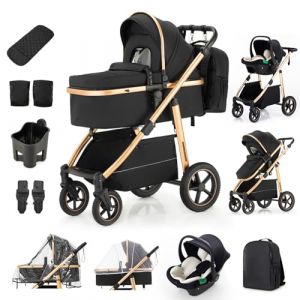 Zkiprm Poussette 3 en 1 Syst&egrave;Me de Voyage, Landau avec Si&egrave;Ge Auto, Chariot Buggy avec Sac &agrave; Dos Et Poign&eacute;E R&eacute;Glable en Hauteur, Cadre en Alliage D'Aluminium, Adapt&eacute; aux B&eacute;B&eacute;S de 0 &agrave; 4 Ans Noir (Zkiprm, neuf)