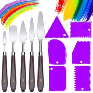 11 Pièces Ensemble de couteaux à peinture,5 Couteaux à Palette+6 Plastique Couteaux grattoirs,Couteaux à Peindre Acier Inoxydable,Palette Couteau,Peinture à l'huile Accessoires de Mélange de Couleur (Nadia.Nie, neuf)