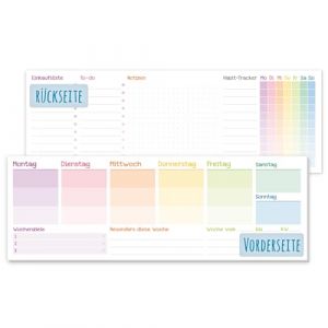 Agenda hebdomadaire sans date fixe [Rainbow] Calendrier de table avec agenda hebdomadaire, suivi de la semaine, liste de choses à faire, liste de courses et espace de rangement pour notes (Häfft, neuf)