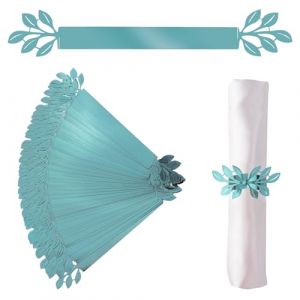 URROMA Lot de 50 Ronds de Serviette r&eacute;fl&eacute;chissants, Motif Feuille Vert-Bleu, Fermoir d&eacute;coratif pour Serviette de Mariage, Porte-Serviettes en Papier (URROMA FR, neuf)