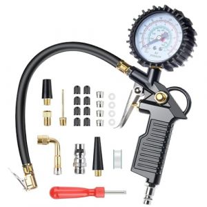 Riisoyu Numérique Manomètre Pression Pneu, 220 PSI Haute Précis Multifonctionnel Jauge de Pression des Pneus Numérique avec 24 Accessoires Pistolet de Gonflage de Pneu Portable pour Voiture Moto Vélo (JINJIE LIMITED, neuf)