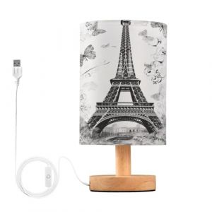 Fuauuyl Lampe de table Paris Tour Eiffel avec ports de charge USB, lampes de chevet pour chambre &agrave; coucher, abat-jour rond en tissu de lin pour salon, dortoir, chambre &agrave; coucher (ZZRZZR, neuf)