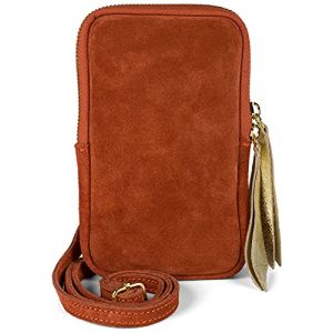 styleBREAKER Sac &agrave; bandouli&egrave;re en cuir pour portable, en daim souple, fermeture &eacute;clair, mini sac en cuir v&eacute;ritable 02012373, couleur:Rouille (styleBREAKER, neuf)