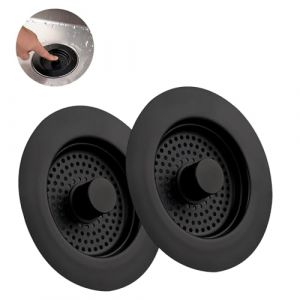 Hibbent 2 Sets Bouchon Evier Cuisine, Bouchon Evier avec Un Set Combin&eacute; Filtre Evier Cuisine, INOX Pur,Anti-Colmatage, Anti-Odeur,Grille Evier Cuisine-Profondeur de L'&eacute;Vier >22mm (Noir) (Intelligent3H FR, neuf)