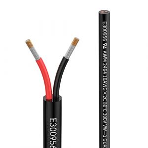 Fil 16 AWG 2×1,3mm² 20 Metros Câble d'Extension à 2 Conducteurs UL2464 Tension 5V/12V/24V/300V Fil de Cuivre Étamé Multibrins sans Oxygène Câble basse tension pour lumières LED de voiture (ZhongWang, neuf)