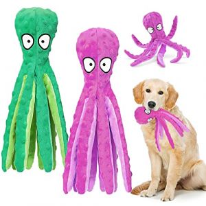 Wandergo Lot de 2 jouets couineurs pour chien sans rembourrage,Jouet interactif à mâcher en forme de pieuvre avec papier froissé,Jouet à mâcher pour chien de petite et moyenne taille (violet + vert) (LiLiNiNiii, neuf)