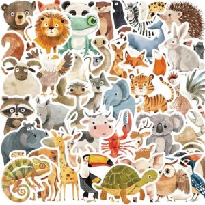 50Pcs Autocollants Animaux Enfants, Stickers Scrapbooking, Autocollants de R&eacute;compense Animal, Imperm&eacute;able Gommettes Autocollantes, pour Scrapbooking Valise Bagages V&eacute;lo Skateboard (DINODANUBE TRADING, neuf)