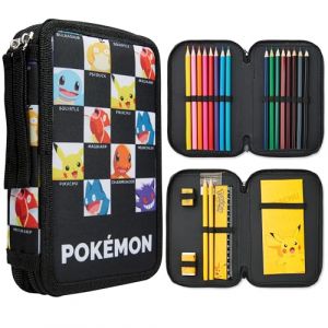Pok&eacute;mon Trousse Enfant et Ado avec Fournitures Scolaires Kit Papeterie Pikachu Trousse Double Compartiment Crayons HB Kit Dessin Coloriage (Personnages (Get Trend., neuf)