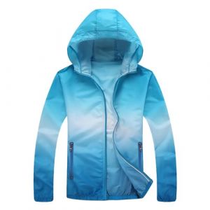 Veste Running Impermeable Veste de pluie solide pour femmes, grande taille, &agrave; capuche, coupe-vent, manteau ample, imperm&eacute;able, sac de rangement &agrave; Poncho Impermeable Camouflage (Sky Blue, M) (BKBP_, neuf)
