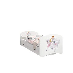 Happy Babies - LIT D'ENFANT DOUBLE FACE AVEC TIROIR Design moderne avec bords s&eacute;curis&eacute;s et matelas en mousse antichute 7 cm (Prince sur cheval blanc, 140x70) (EuroTrip, neuf)