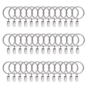 Anneaux de Rideau, 40 Pièces Clips de Rideau Anneaux Décoratifs en Métal antirouille Acier Inoxydable Métal Anneaux Clip Rideau pour Rideau (Argent, 35mm) (JJLa-EU, neuf)