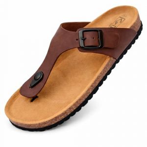 GONKOS&reg;, Sandales en cuir, Semelle int&eacute;rieure anatomique en li&egrave;ge, Cuir v&eacute;ritable, Li&egrave;ge naturel, Boucle r&eacute;glable, Tongs unisexe, Sandales de qualit&eacute; fabriqu&eacute;es en Espagne, Couleur Marron Taille 44 (NATUARTE, neuf)