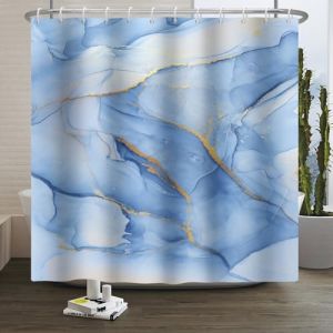 Xiaoterna 150x180cm Rideau de Douche Marbre Blanc Gris Bleu Or Pois Imperméable Polyester Rideau de Salle de Bain Luxe Moderne Esthétique Artistique Lavable Résistant à la Moisissure Tissu Décoratif (Xiaoterna Store, neuf)