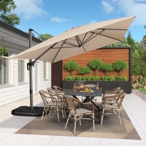 PURPLE LEAF Parasol Déporté 3 × 4 m avec Socle Lourd, Parasol de Jardin Extérieur avec Manivelle, 8 Baleines en Aluminium, Toile 240 g/m² UPF 50+, Réglable en Hauteur et Rotation à 360°, Beige (PurpleLeafGarden, neuf)