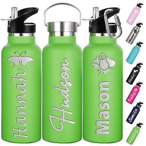 Xihedfd Gourde Personnalisée Avec Paille 350ml 750ml Nom Gravé Logo Bouteille Isotherme Bouteille d'eau Personnalisée En Acier Inoxydable Cadeau pour l'École Le Sport Le Bureau l'Extérieur (XingheUS, neuf)
