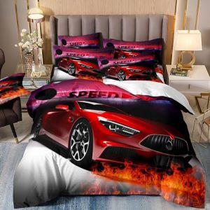ZZTBQ imprimé Voiture de Sport Housse de Couette pour Chambre d'enfant 1 Personne 90x190/65x65 (2 Piece) Lit Enfant Voiture de Course Rouge Parure de lit pour Lit Enfant (ZZTBQ, neuf)