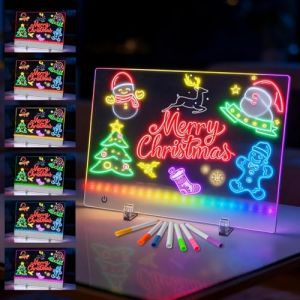 Planche &agrave; dessin LED avec 7 modes de lumi&egrave;re de couleur, planche &agrave; dessin lumineuse rechargeable pour enfants, 34,8 x 25,4 cm avec 7 stylos de couleur, tableau &agrave; message lumineux en acrylique pour (Suzaihuu, neuf)