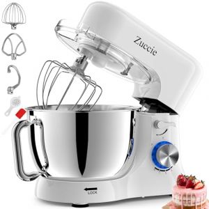 Robot Patissier, Zuccie 5 L Robot Pâtissier, 1000W Robot Cuisine avec Fouet, Batteur, Crochet, Bol d'Acier Inoxydable et Pare-éclaboussures, 8+P Vitesses Robot Pétrin Professionnel (Blanc) (Shenzhenshiyasidianqiyouxiangongsi, neuf)