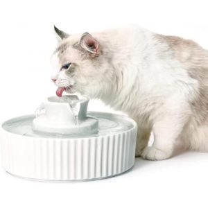 VinDox 360 Fontaine pour Chat Céramique, 2.1L Fontaine pour Chat Céramique Bol pour Chat et Chien avec Filtre de Rechange et Mousse Pompe Intelligente (Blanc) (ProPetmo, neuf)