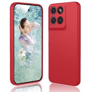 DESSEN Coque pour Motorola Moto G56 5G &Eacute;tui - Liquide Silicone Housse Antichoc Protection Case Souple Mince TPU Cover Bumper avec Doublure en Microfibre Anti-Rayures, Rouge (Woshanya, neuf)