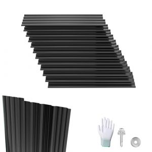 LZQ 12 pi&egrave;ces de t&ocirc;le ondul&eacute;e trap&eacute;zo&iuml;dale 129,5x45 cm, 7 m&sup2; T&ocirc;les ondul&eacute;es galvanis&eacute;es en acier, t&ocirc;le profil&eacute;e pour abris de jardin, carport, Noir (Anning Home, neuf)